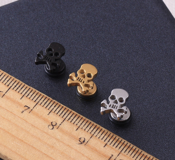 Personalized pirate skull earrings ear plugs Titanium Stainless Steel Rock Hiphop style ear men/women pierced Stud Earrings