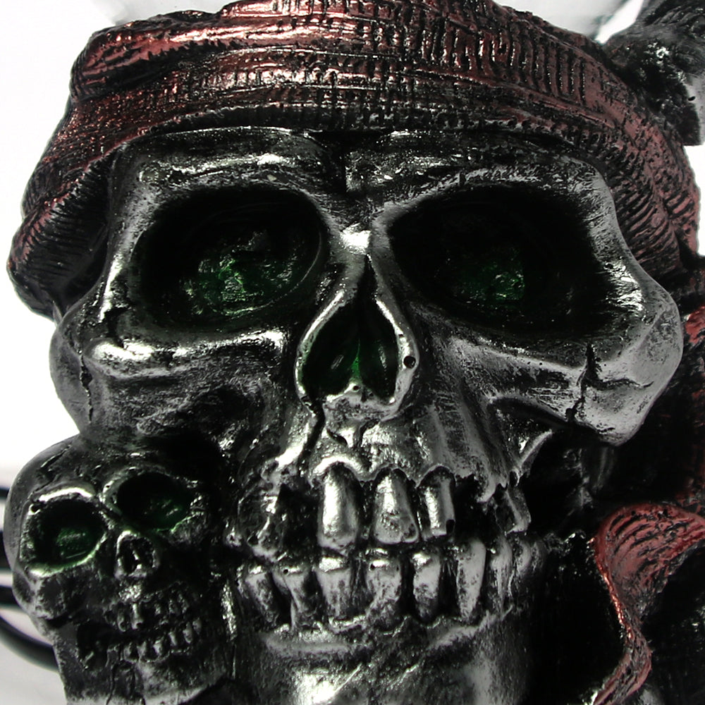Pirate Skull with Red Bandana Statue Plasma Ball Lighting Piled Skulls Resin