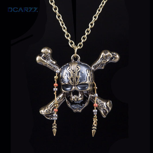 Pirates of the Caribbean 5 Necklace Dead Pirate Skull Capitan Pendant with Beads Handmade DIY Long Necklace Movie Jewelry
