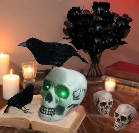 Plastic Skull Crow Black Roses Haunted House Side Table Decorating Kit