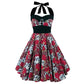 Plus Size Women Floral Skull Print Off Shoulder Sexy Halter Dress