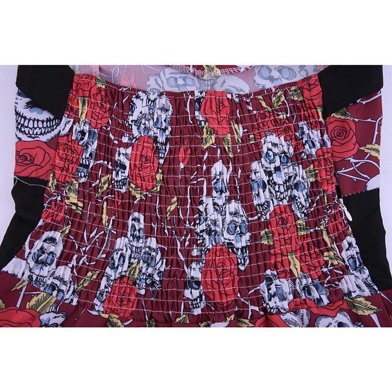Plus Size Women Floral Skull Print Off Shoulder Sexy Halter Dress