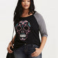 Plus Size Womens Tops and Blouses Skull Print Baseball Tee Shirt O Neck Three Quarter Sleeve Tunic Top Clothing Blusa Feminina