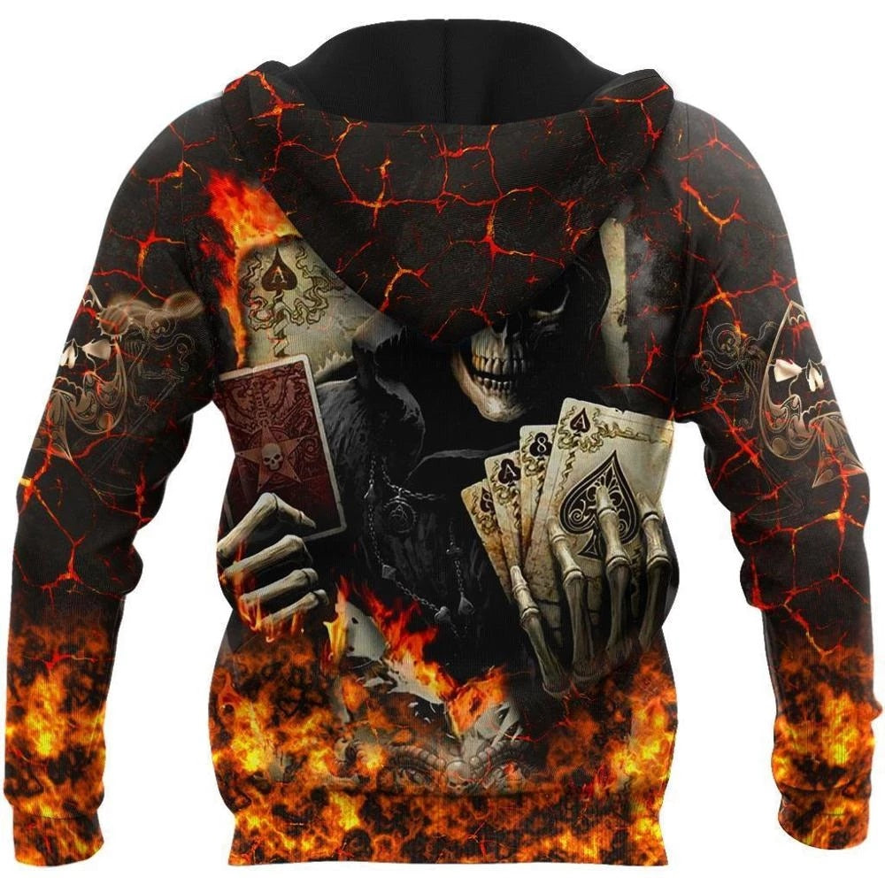 Poker Skulls On The Red Fire 3D Printed Hoodie Men Sweatshirt Unisex Streetwear Zip Pullover Casual Jacket Tracksuits