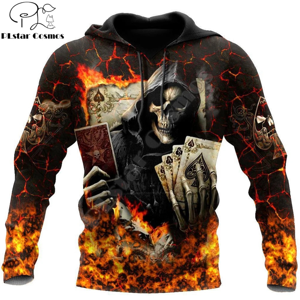 Poker Skulls On The Red Fire 3D Printed Hoodie Men Sweatshirt Unisex Streetwear Zip Pullover Casual Jacket Tracksuits