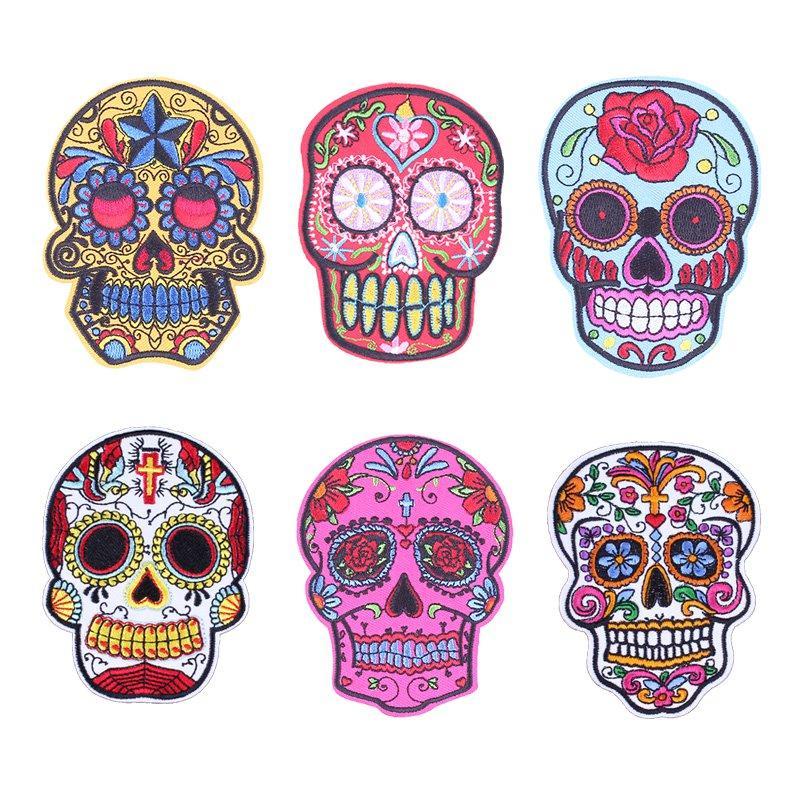 Set of 10 random sugar Skull Embroidery Patches