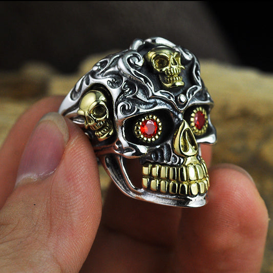 Punk 925 Silver Skull Rings Skeleton Adjustable Size Vintage Trendy S925 Solid Thai Silver Ring for Men Jewelry