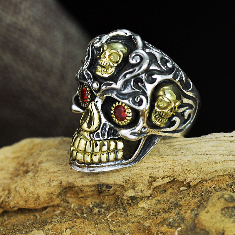 Punk 925 Silver Skull Rings Skeleton Adjustable Size Vintage Trendy S925 Solid Thai Silver Ring for Men Jewelry