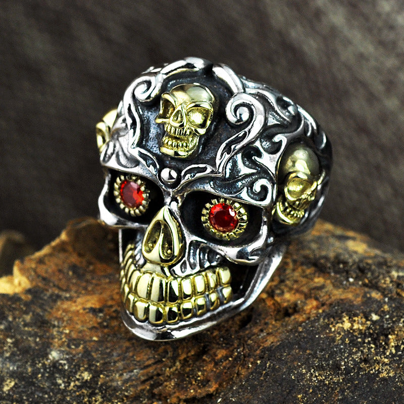 Punk 925 Silver Skull Rings Skeleton Adjustable Size Vintage Trendy S925 Solid Thai Silver Ring for Men Jewelry