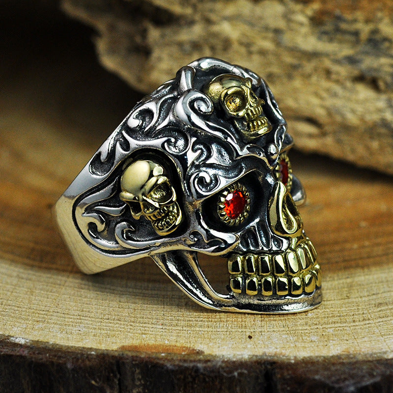 Punk 925 Silver Skull Rings Skeleton Adjustable Size Vintage Trendy S925 Solid Thai Silver Ring for Men Jewelry