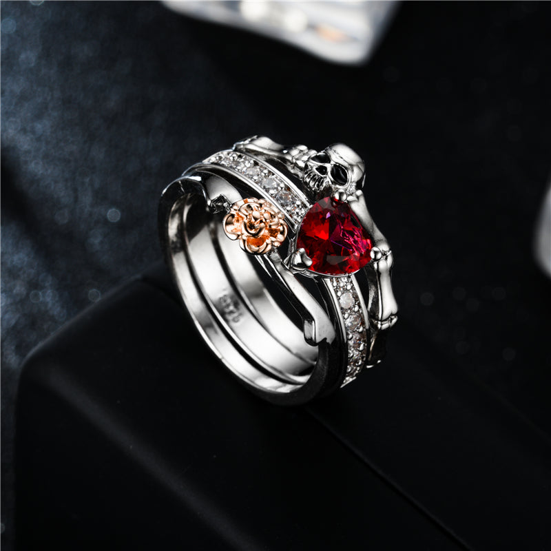 Punk Black Skull Ring Red crystal Women's Ring Wedding Jewelry