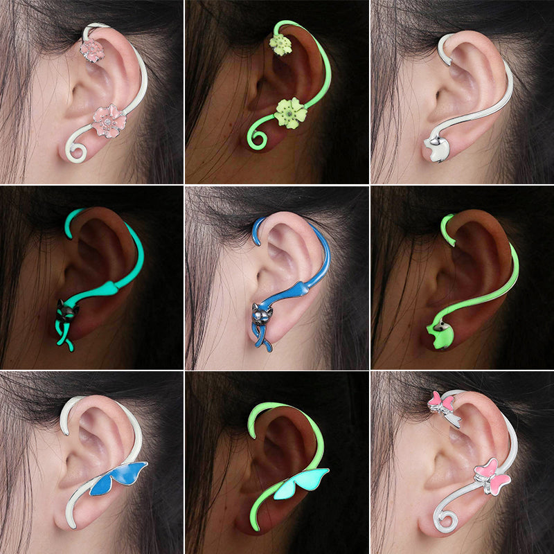 Punk Ear Cuff Wrap Glow In The Dark Shellhard Trendy Luminous Ear Clip Earrings Stud Earrings For Women Jewelry