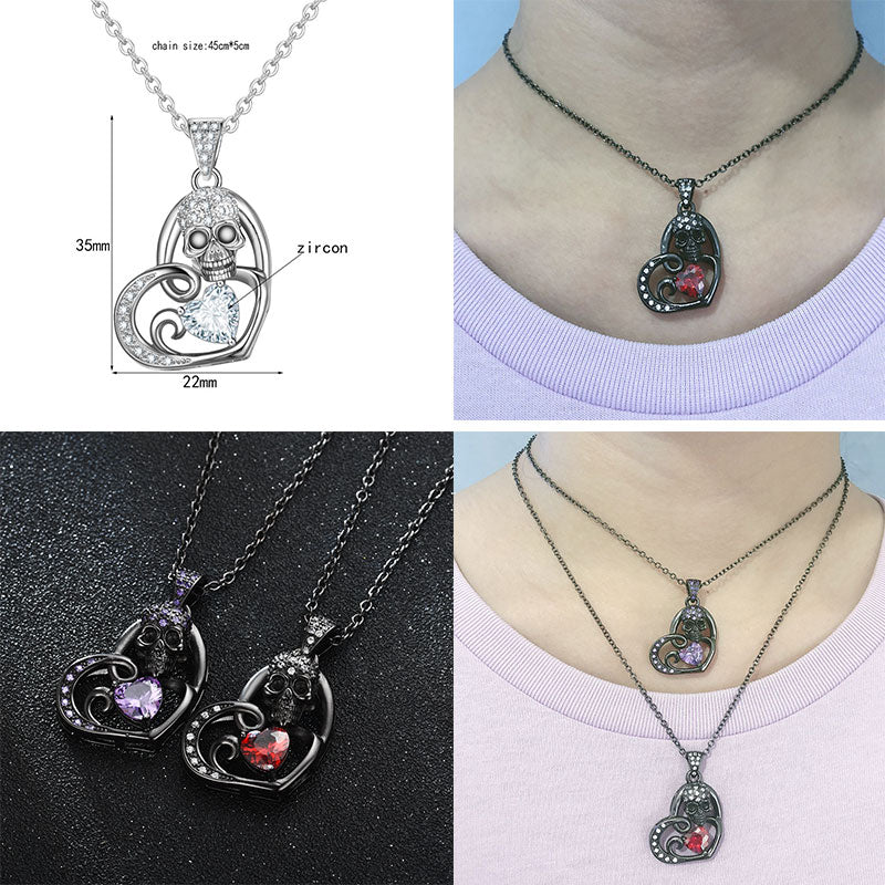 Punk Heart sugar skull Fashion Pendant Zircon Crystal Necklaces