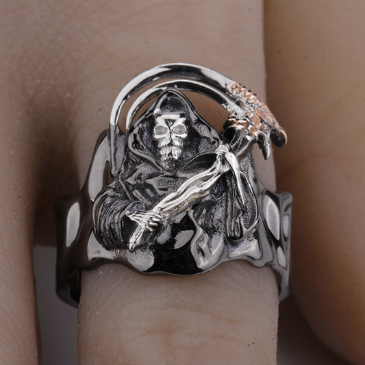 Punk Heavy Skeleton Men Skull Ring 925 Sterling Silver Rings Fiercely Face Omnipotence Male Ring Jewelry