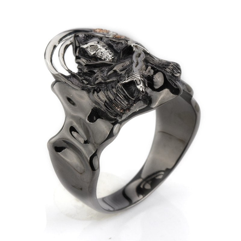 Punk Heavy Skeleton Men Skull Ring 925 Sterling Silver Rings Fiercely Face Omnipotence Male Ring Jewelry