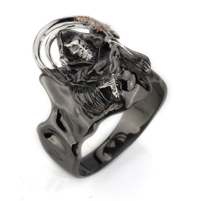 Punk Heavy Skeleton Men Skull Ring 925 Sterling Silver Rings Fiercely Face Omnipotence Male Ring Jewelry