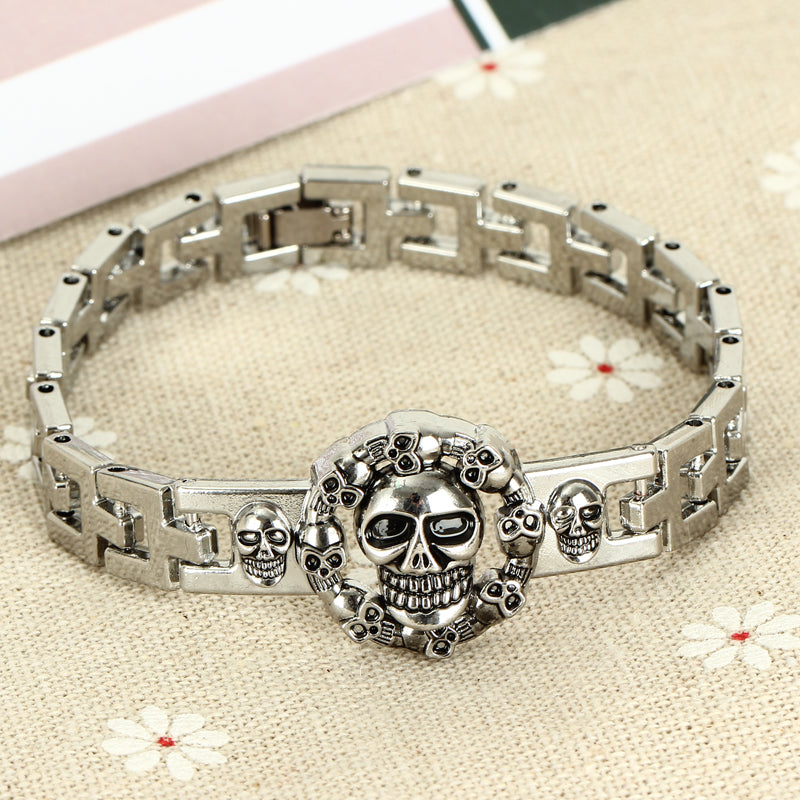 Punk Mens Skull Head Bracelets Cool Rock Skeleton Stainless Steel Charm Cuff Bracelets& Bangles Male Father Day Gifts