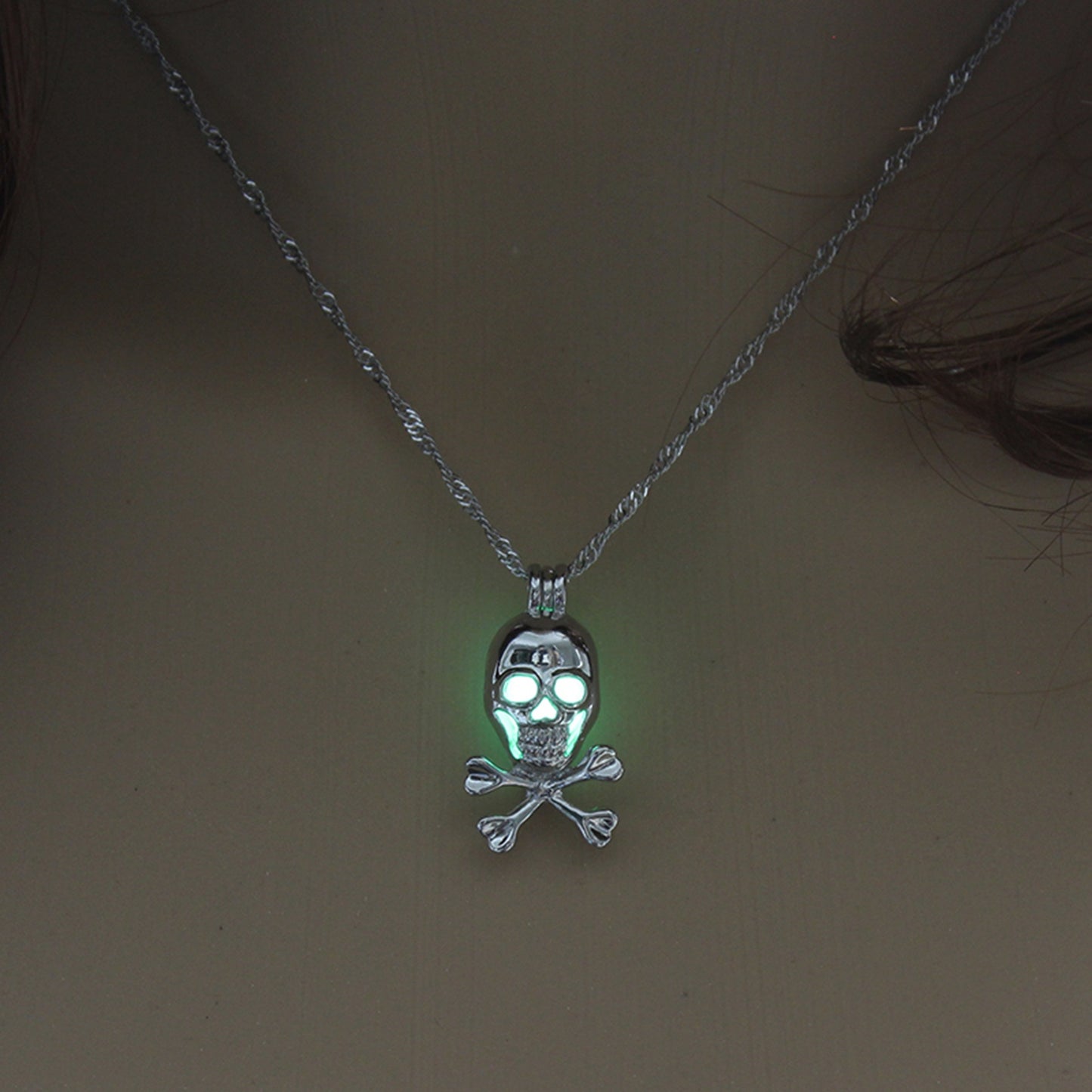 Punk Style Skull Pendant Necklace Luminous Jewelry Silver Color Chain Glow in the Dark Choker Statement Necklace For Women Gift