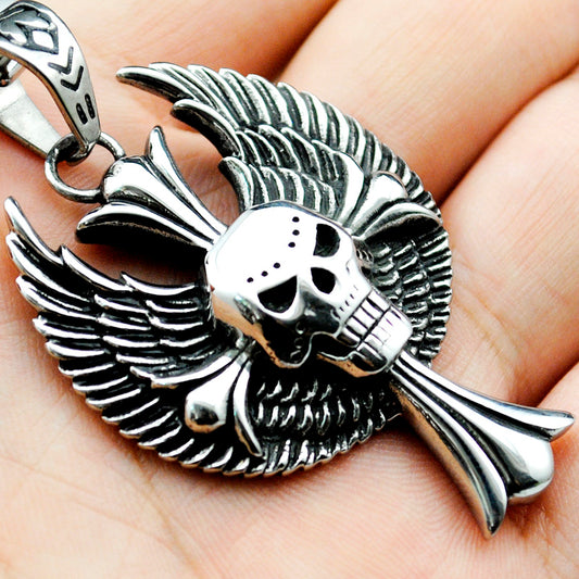 Punk Wings Skull Cross Fashion Pendant Necklace For Men 316L Stainless Steel Hip Hop Rock Biker Jewelry Party Gifts