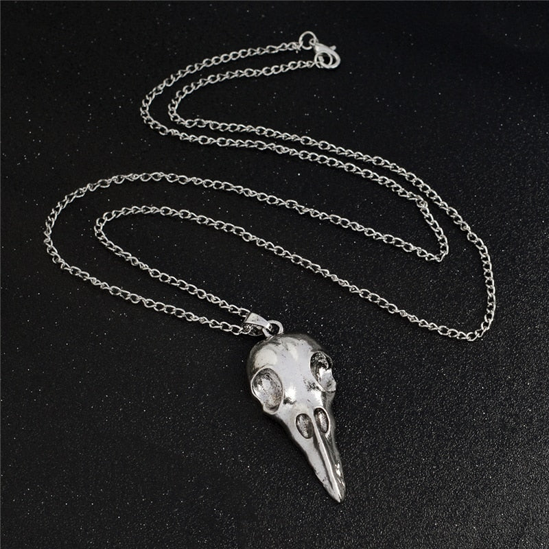 Pendant necklace Raven skull Bird skull pendant necklace bronze ancient silver viking jewelry Necklace for men