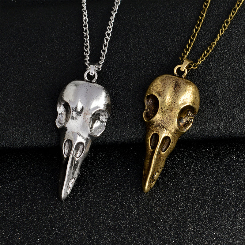 Pendant necklace Raven skull Bird skull pendant necklace bronze ancient silver viking jewelry Necklace for men