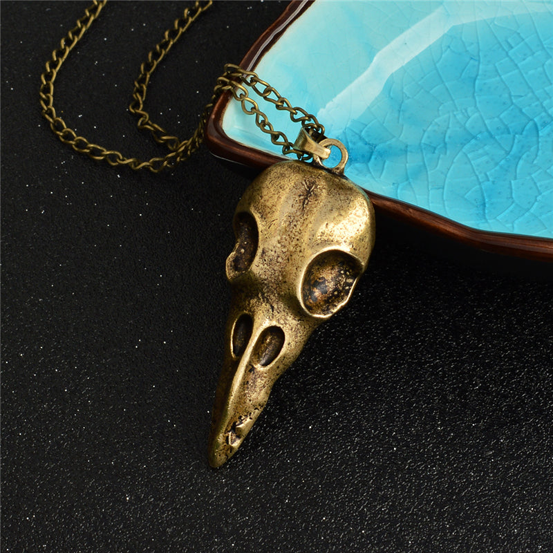 Pendant necklace Raven skull Bird skull pendant necklace bronze ancient silver viking jewelry Necklace for men