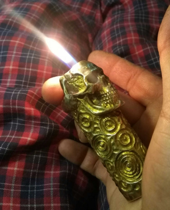 Lighter Case Vintage brass pure Hand-carved skull lighters