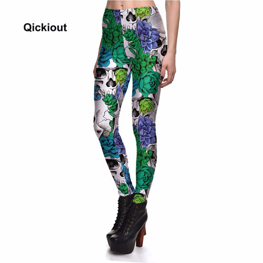 Qickitout Brands New Fitness Fashion Sexy Women Fashion Legging  Printing leggings Slim Skeleton Skull Leggings Woman Pants