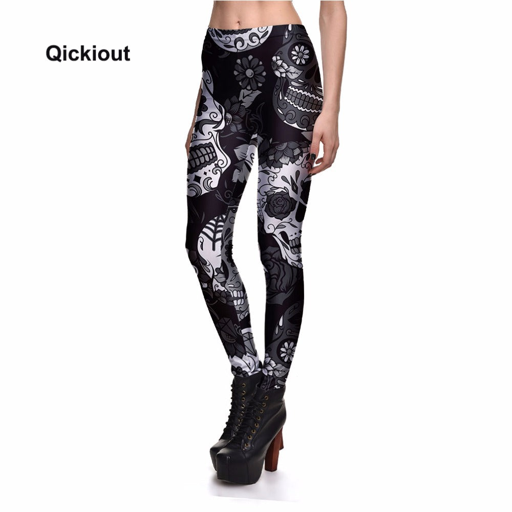Qickitout Brands New Fitness Fashion Sexy Women Fashion Legging  Printing leggings Slim Skeleton Skull Leggings Woman Pants