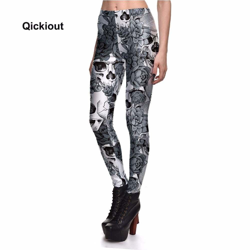 Qickitout Brands New Fitness Fashion Sexy Women Fashion Legging  Printing leggings Slim Skeleton Skull Leggings Woman Pants