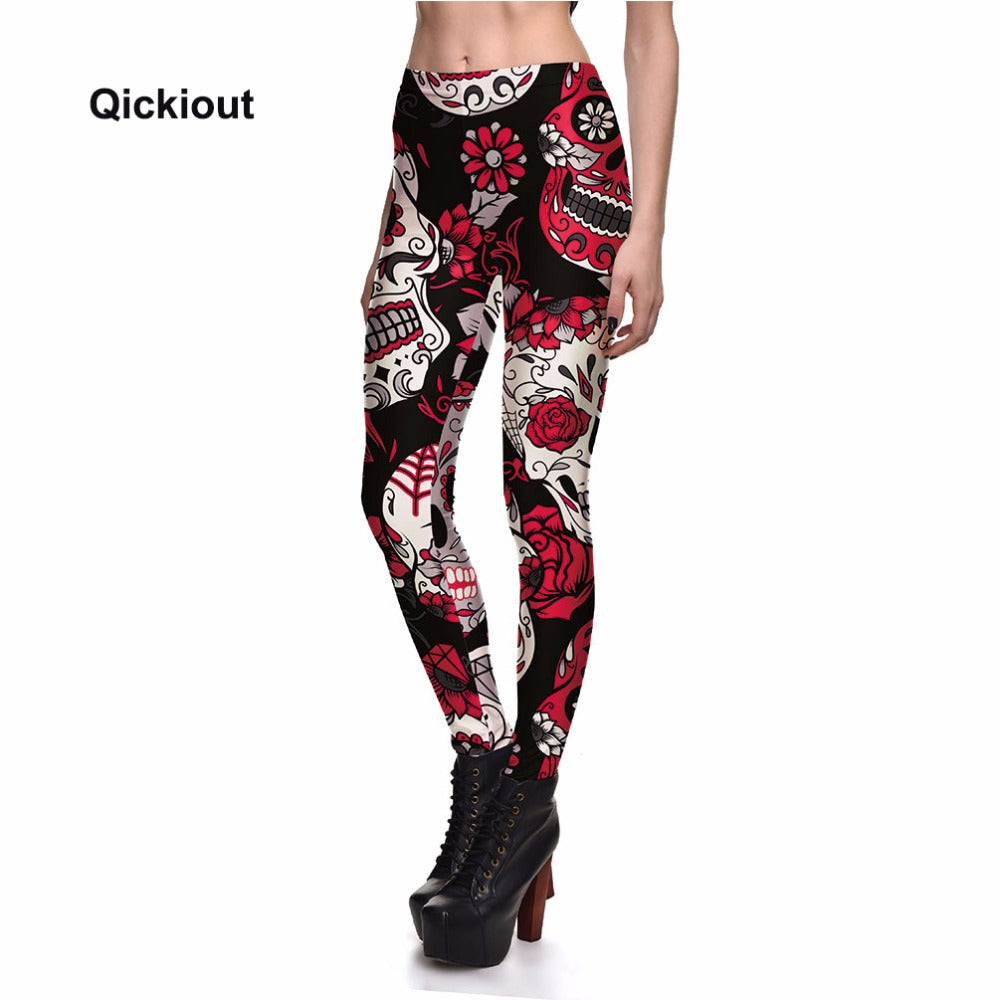Qickitout Brands New Fitness Fashion Sexy Women Fashion Legging  Printing leggings Slim Skeleton Skull Leggings Woman Pants