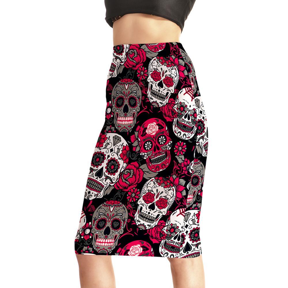 Fashion Rose Skull Evil Funny Women's Sexy 3D Skirts