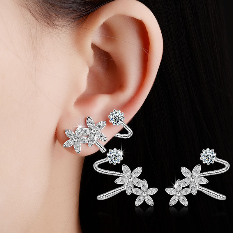 Fashion silver & Rose Gold Color AAA Crystal Clip Earrings Flower Design Earring For Women Ear Clip Jewelry