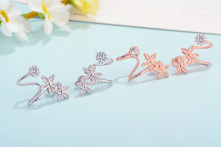 Fashion silver & Rose Gold Color AAA Crystal Clip Earrings Flower Design Earring For Women Ear Clip Jewelry