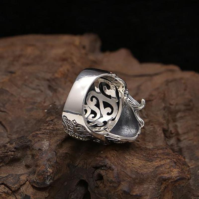 Real Pure 925 Sterling Silver Double Face Skull Ring With Rose Flower Carving Vintage Punk Thai Silver Jewelry Personality