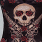Red Rose Flower & Skulls Printed Sexy Corset