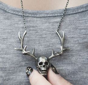 Regalrock Deer Antler Skeleton Skull Biker Pendant Necklace