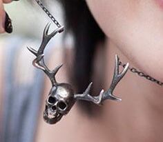 Regalrock Deer Antler Skeleton Skull Biker Pendant Necklace