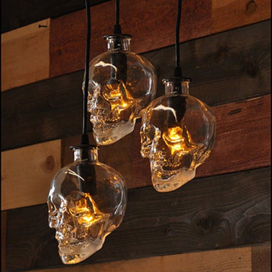 Retro Human Skull Clear Glass Pendant Light bulb Fixture Home Deco