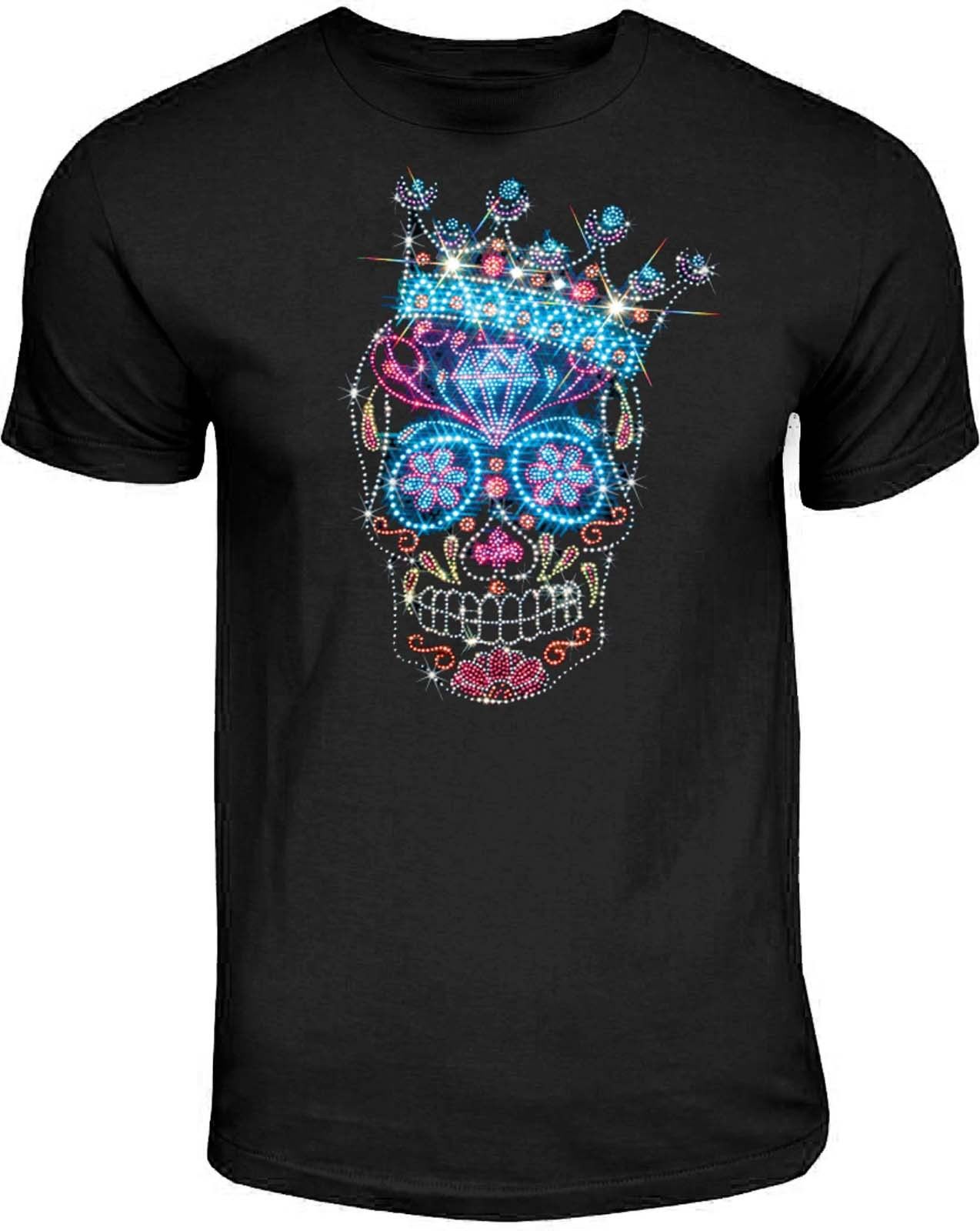 Rhinestone Studs Sugar Skull T Shirt Kings Crown dia de Los Muertos Small to 4XL