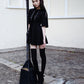 Ribbon Decorated Gothic Women Black Dress Japanese Harajuku Punk Cross Straps Tie Slim A Line Dress