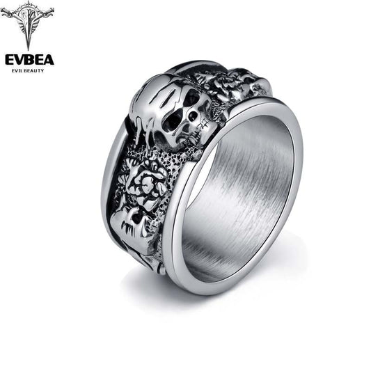 Rock Roll kpop Silver Gothic Punk Old Wrinkle Skull Big  Rotating Bikers Bible Rings Men's & Boys' Jewelry R267