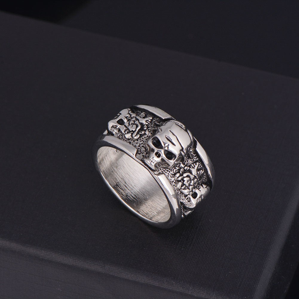 Rock Roll kpop Silver Gothic Punk Old Wrinkle Skull Big  Rotating Bikers Bible Rings Men's & Boys' Jewelry R267