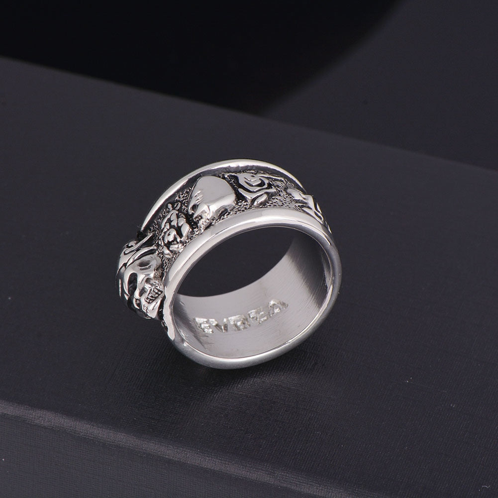 Rock Roll kpop Silver Gothic Punk Old Wrinkle Skull Big  Rotating Bikers Bible Rings Men's & Boys' Jewelry R267