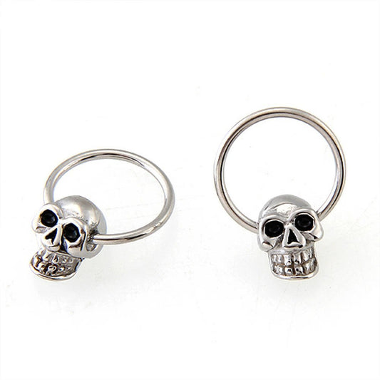 Rock Style Stainless Steel Skeleton Shape Stud Earrings For Women Men Skull Round Hoop Oorbellen Party Ear Clips Brincos Jewelry