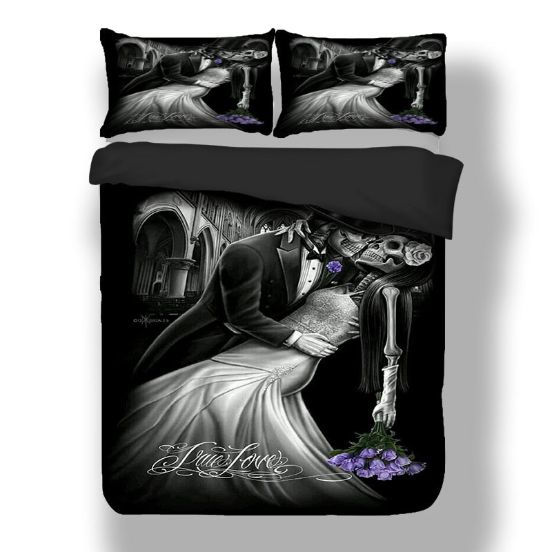 Romantic Skull Bedding Set, Duvet Cover Quilt Cover Pillow Cases Cool Bed Lines 3pcs
