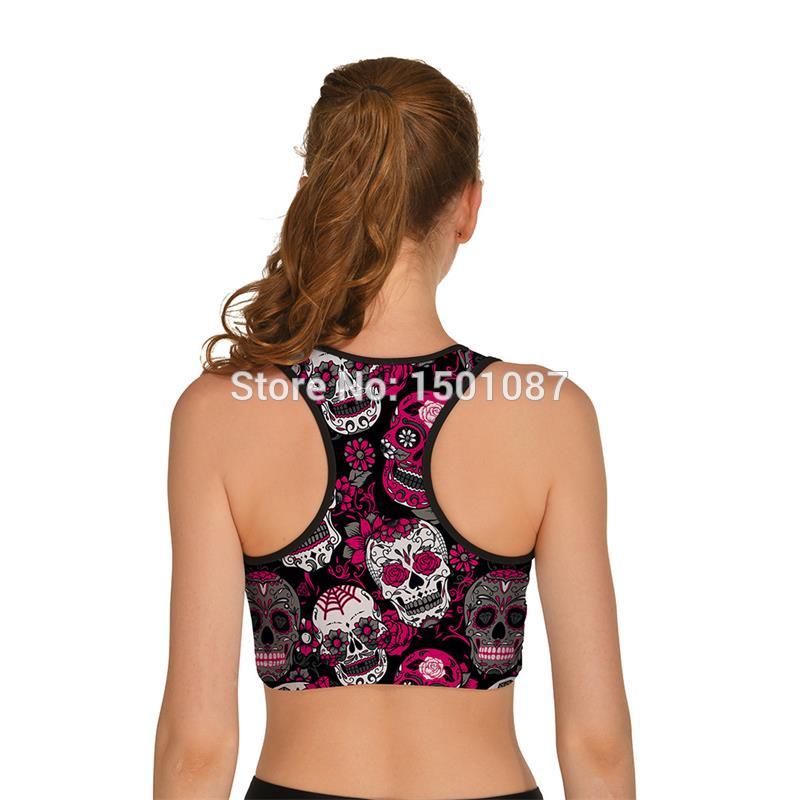 Rose Red Sexy Sports Bras Women Padded Wireless Crop Top Exercise Tank Top Skulls Breathable Shakeproof Lady Gym Underwear S-M