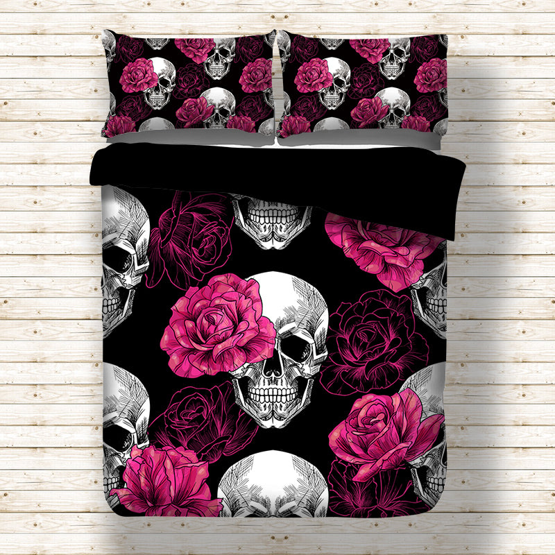 Rose Skull Black Duvet Cover Bedding Set Bed Sheet Twin Full Queen King Size 3PCS