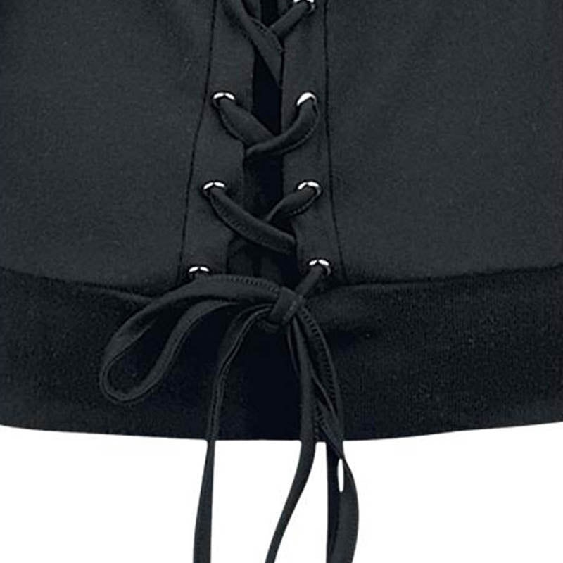 Gothic Lace-up Black Full Sleeve Autumn Women Hoodie Fashion Bandage Casual Blouse Hoodies