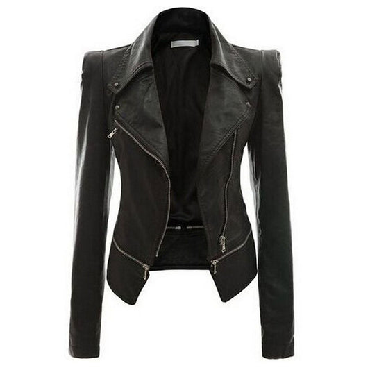 Gothic Punk PU Leather Jacket Slim Black Zipper Lapel Collar Motor Street Cool Autumn Warm Plus Size Fit Goth Outwears